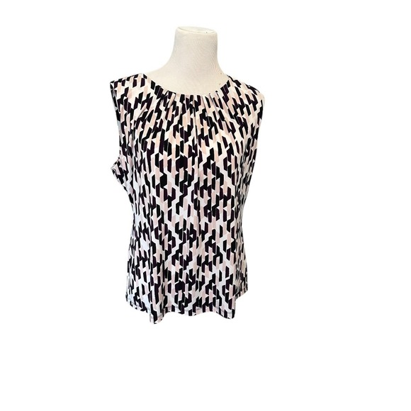 Unbranded Tops - Calvin Klein Blouse Womens XL Pink Black Geometric Pleated Shell Polyester